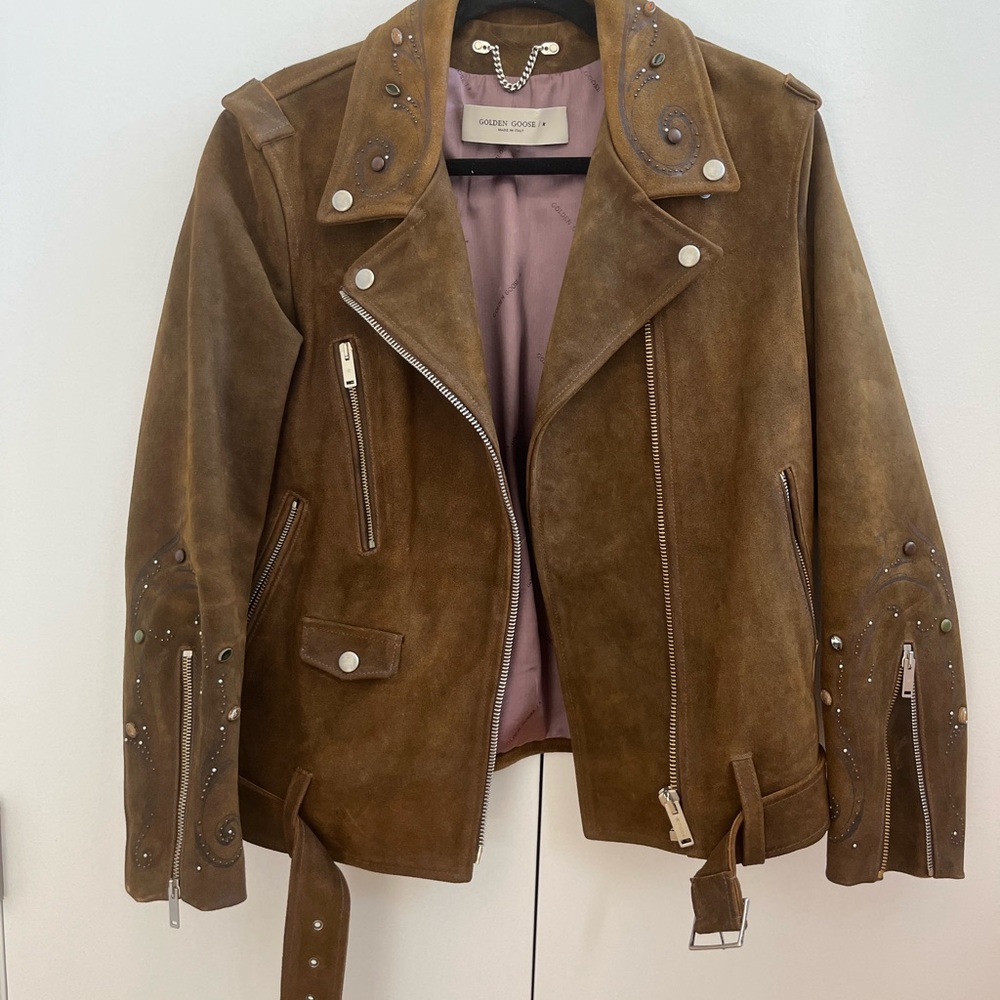 GOLDEN GOOSE BROWN SUEDE BIKER JACKET